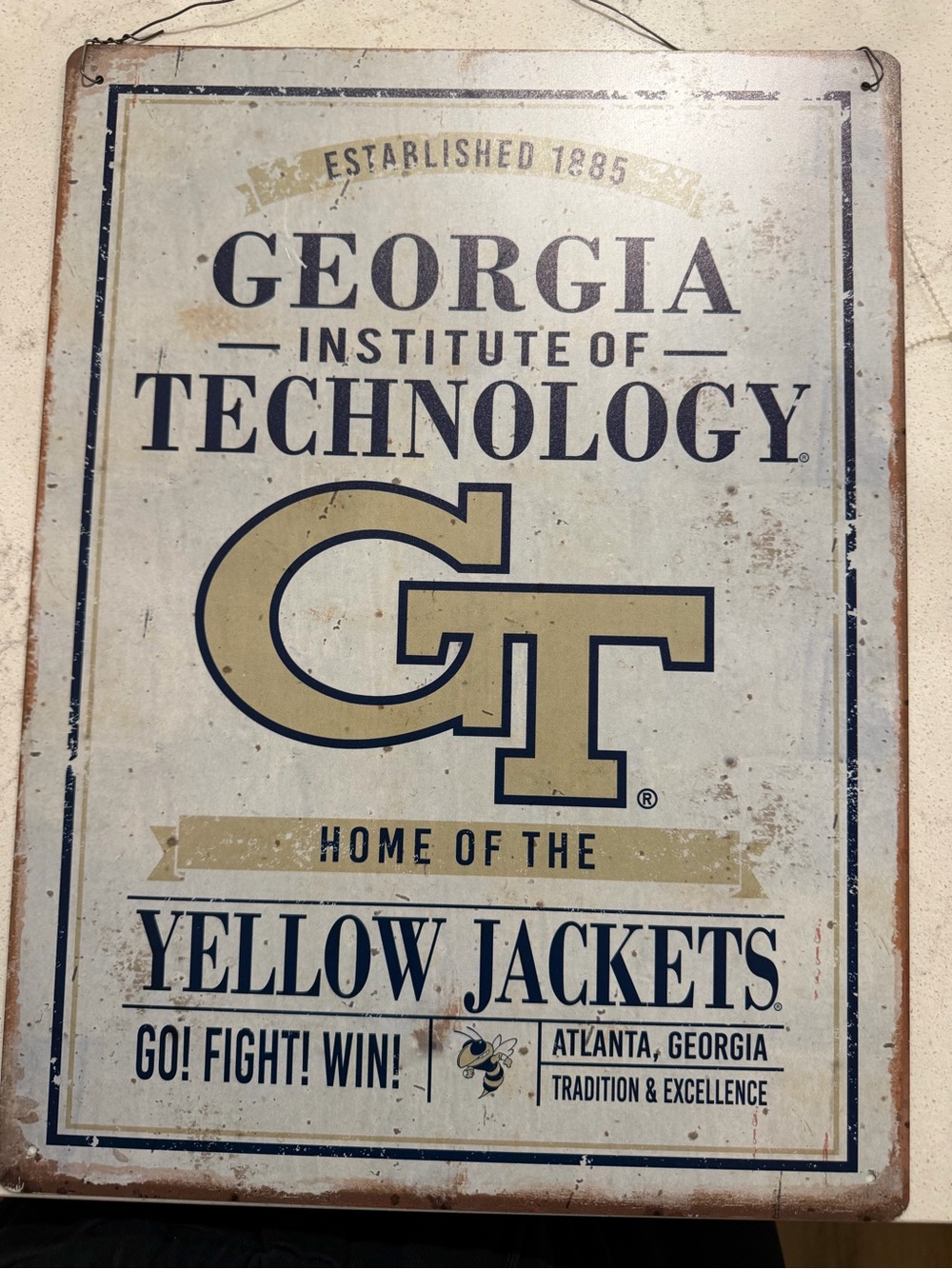 Legacy Georgia Tech Yellow Jackets Metal Wall Sign - White and Gold